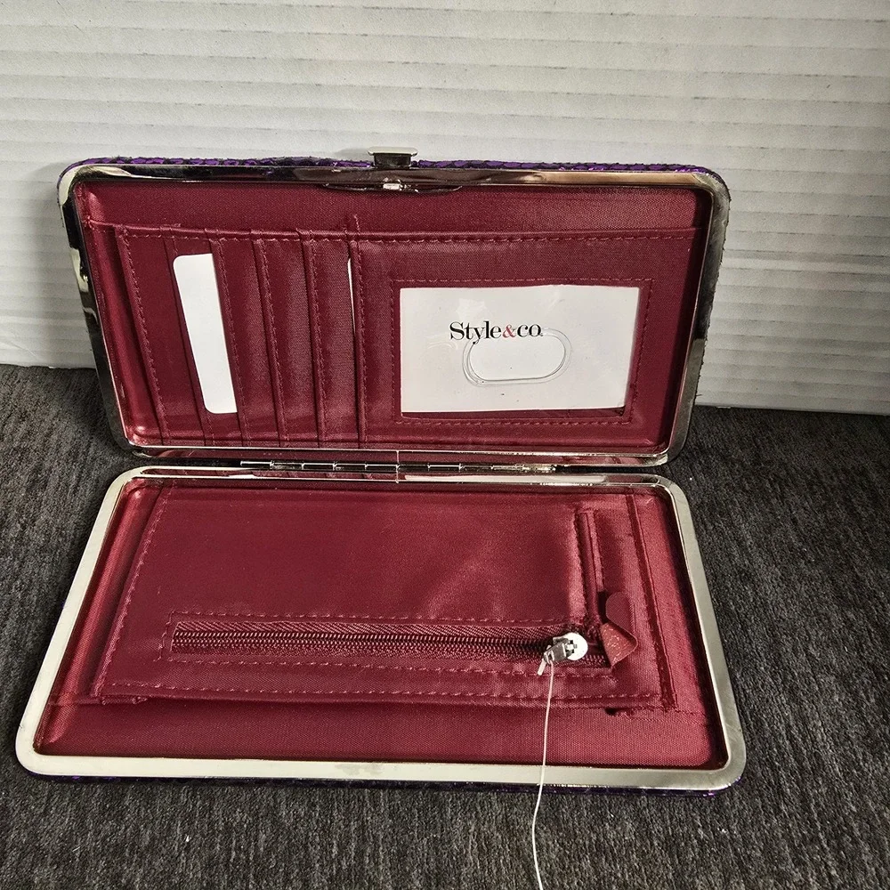 Style & Co Ready To Go Wallet Purple Faux Snake Print NWT